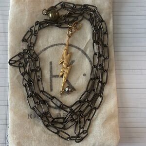 Edgy Gold Lightning Bolt Necklace with Black Chain